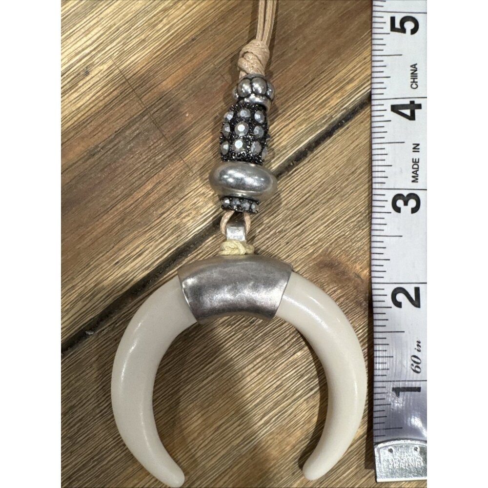 Chicos Faux Ivory Crescent Pendant Silver Tone 21" Long Statement Necklace NEW - Picture 8 of 15